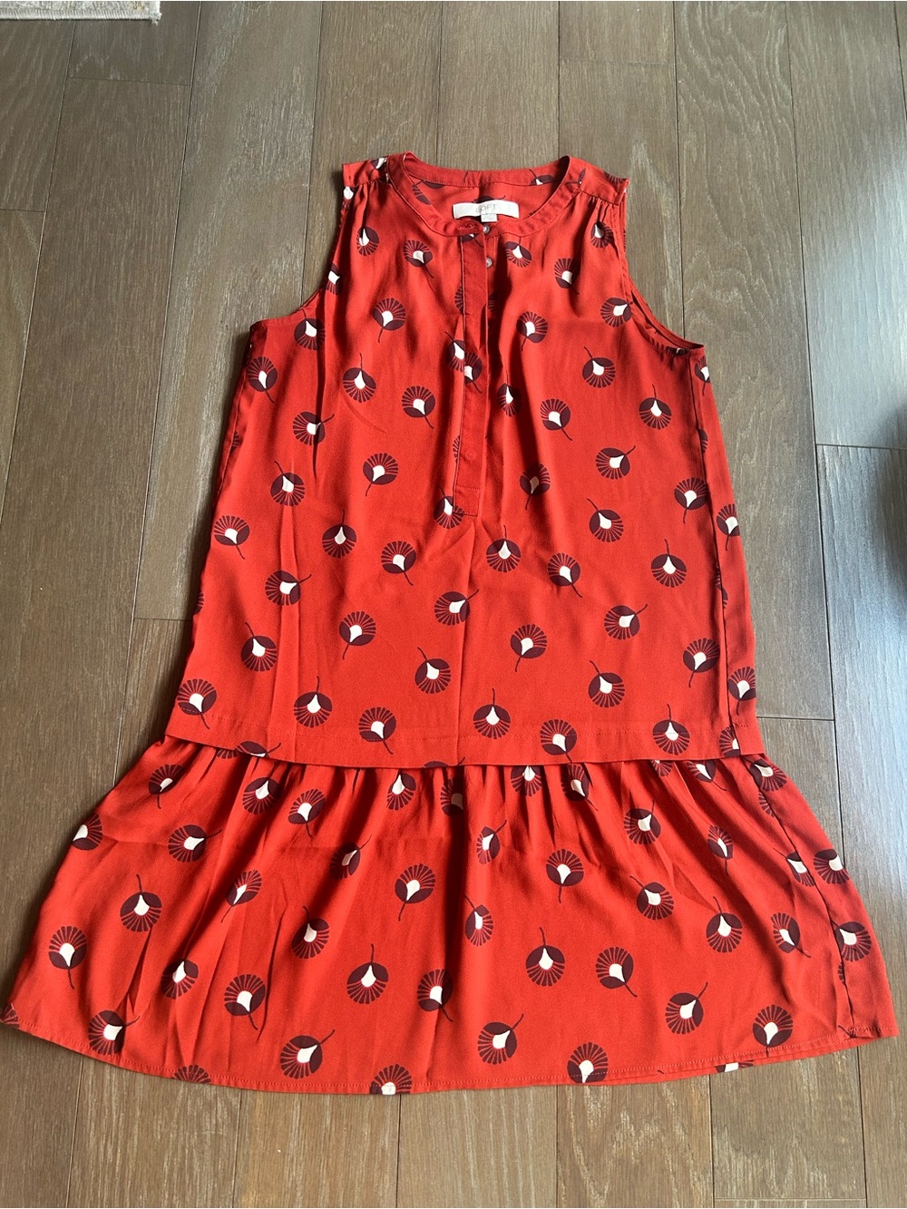LOFT Red Floral-Print Button Front Blouse Size Small